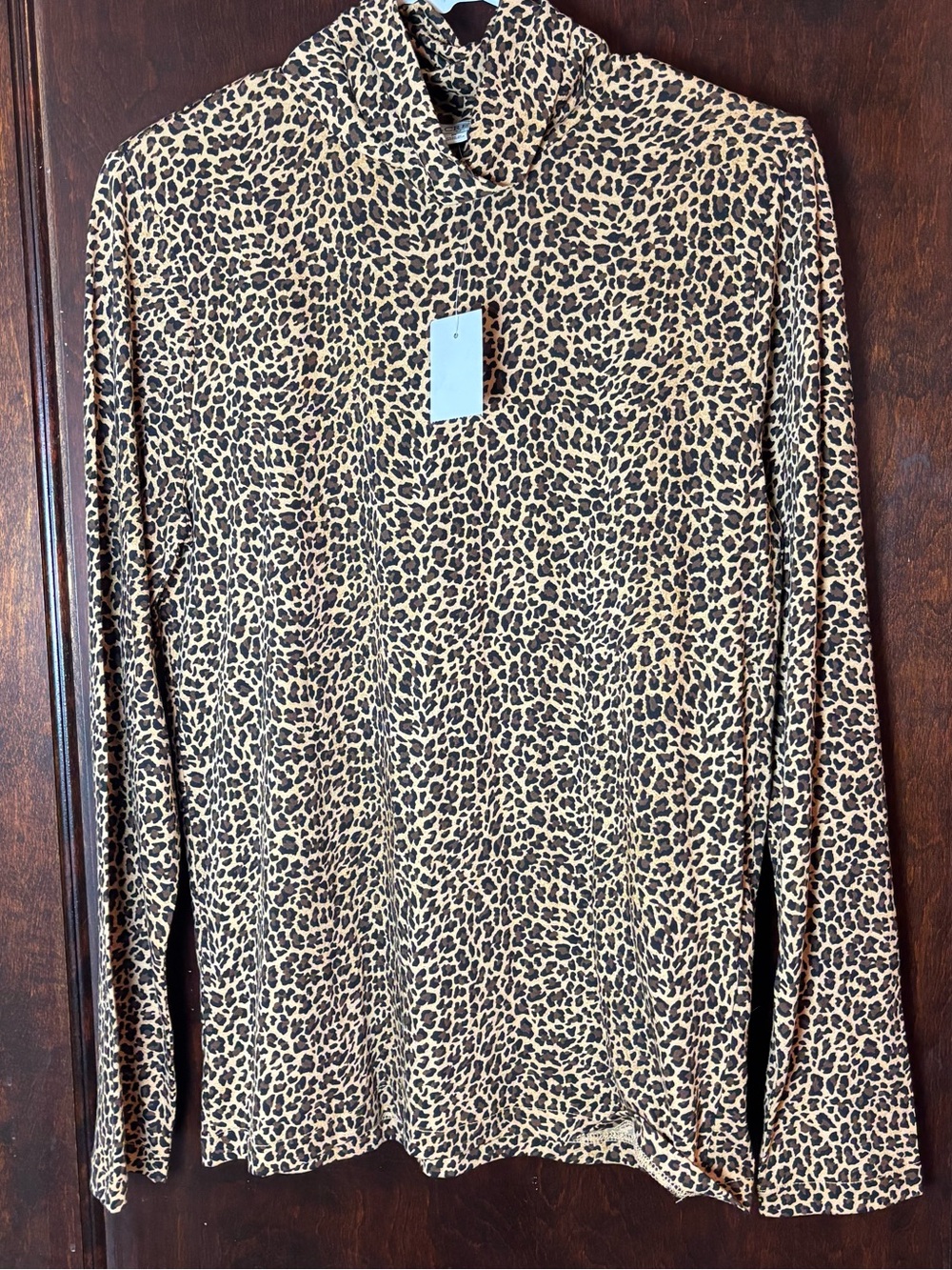 NWT J. Crew Women's Turtleneck Shirt Medium Leopard Print 100% Cotton Layering